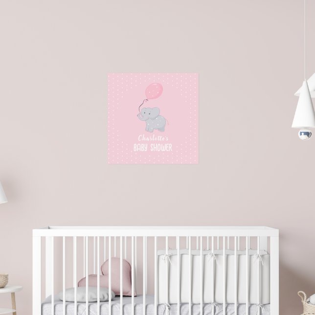 Poster Chá de Bebê Menina Elefante Fofo (Berçário 2)