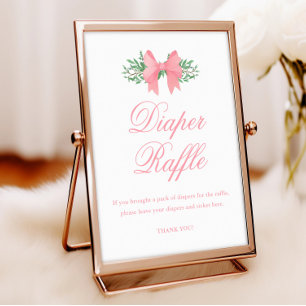 Poster Chá de Bebê Menina Laço Rosa Elegante Sorteio de F