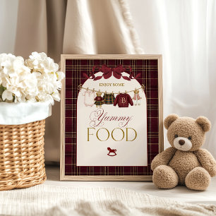 Poster Chá de Bebê Menina Luxo Teddy Xadrez Comida