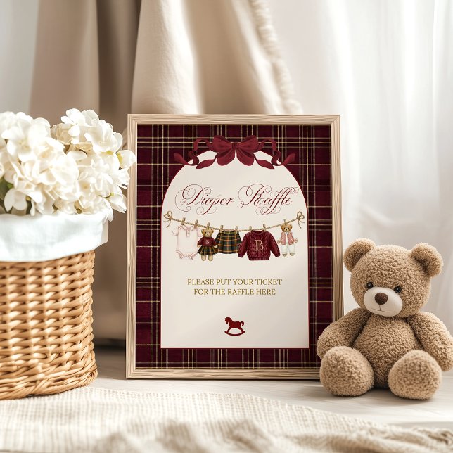 Poster Chá de Bebê Menina Luxuoso Teddy Xadrez Sorteio de (Criador carregado)