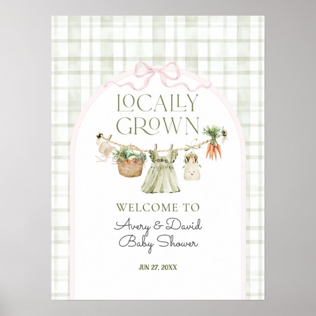 Poster Chá de Bebê Menina Mercado de Agricultores de Prod (Frente)