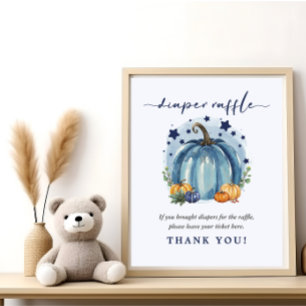 Poster Chá de Bebê Menino Abóbora Doce Azul Rifas de Fral