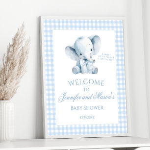 Poster Chá de Bebê Menino Azul Fofo Elefante Pequeno Xadr