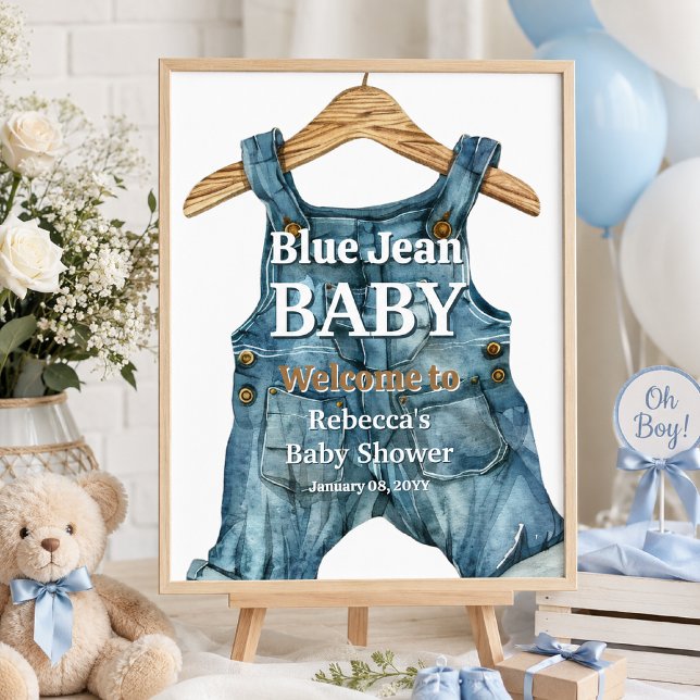Poster Chá de Bebê Menino Azul Jeans Moderno (Criador carregado)