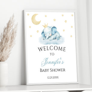 Poster Chá de Bebê Menino Elefante Azul Sonolento Bem-Vin