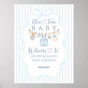 Poster Chá de Bebê Menino Listra Moderna Jean Azul