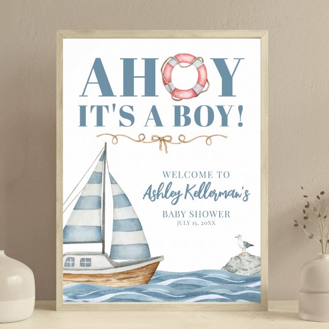 Poster Chá de Bebê Menino Oceano Náutico (Nautical Ocean Boy Baby Shower Poster)