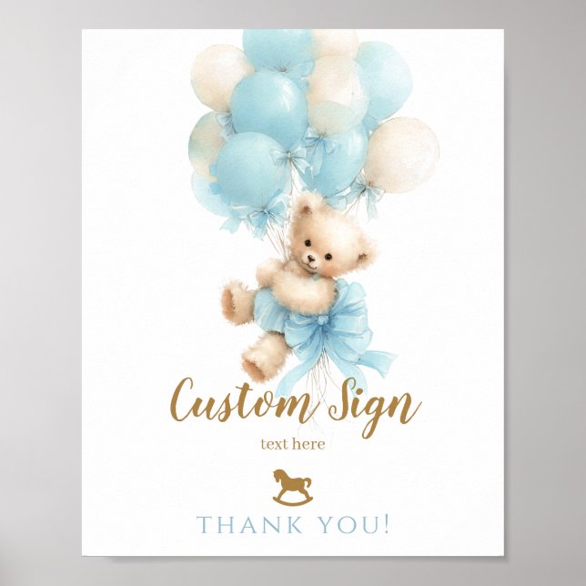 Poster Chá de Bebê Menino Urso Teddy Balão Azul (Frente)
