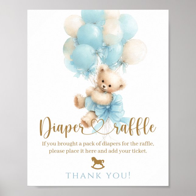 Poster Chá de Bebê Menino Urso Teddy Balão Azul (Frente)