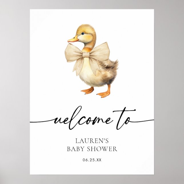 Poster Chá de Bebê Neutro de Gênero com Pato Fofo Bem-vin (Frente)