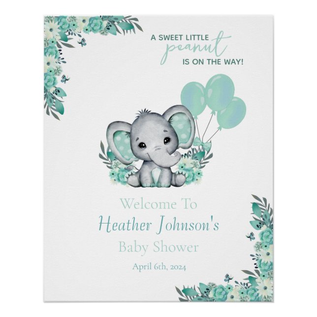 Pôster Chá de Bebê Neutro do Elefante (Frente)