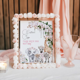 Poster Chá de Bebê Personalizado Flor Tropical Animal Saf