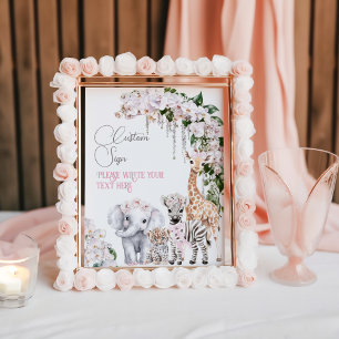 Poster Chá de Bebê Personalizado Flor Tropical Animal Saf