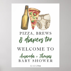 Poster Chá de bebê Pizza, Cervejas e Fraldas também
