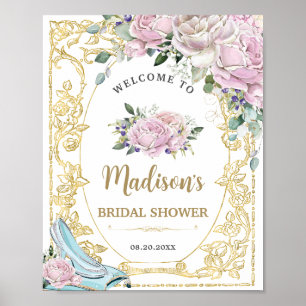 Poster Chá de Bebê Princesa Rosas Pink Vintage Dourado