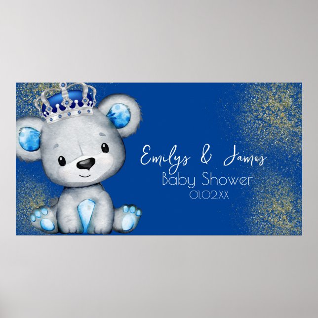 Poster Chá de Bebê Príncipe Urso Azul Brilhante Meninos (Frente)