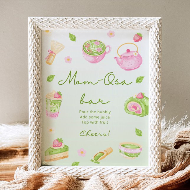 Poster Chá de Bebê Rosa Mom-Osa Bar Matcha Tea (Criador carregado)