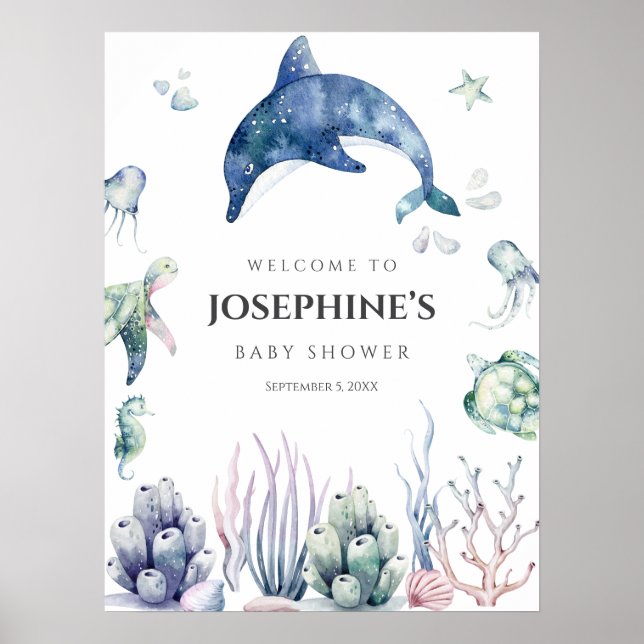 Poster Chá de Bebê Sea Life Boas-Vindas (Frente)