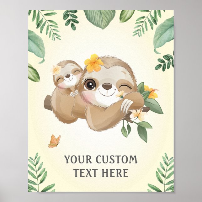 Poster Chá de Bebê Sloths Bebê e Mamãe Decoração de Berçá (Frente)