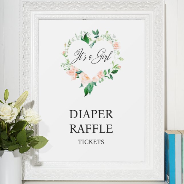 Poster Chá de Bebê Sorteio de Fraldas Floral de Pêssego (Criador carregado)