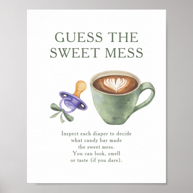 Poster Chá de bebê tema café Adivinhe a bagunça doce (Frente)