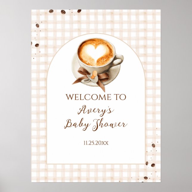 Poster Chá de Bebê Tema Café - Baby is Brewing (Frente)
