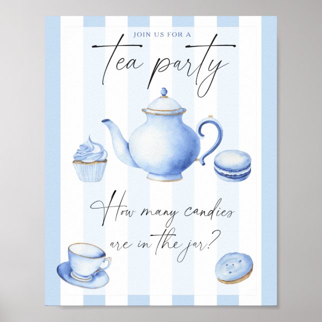 Poster Chá de bebê tema Tea Party adivinhe quantos doces (Frente)