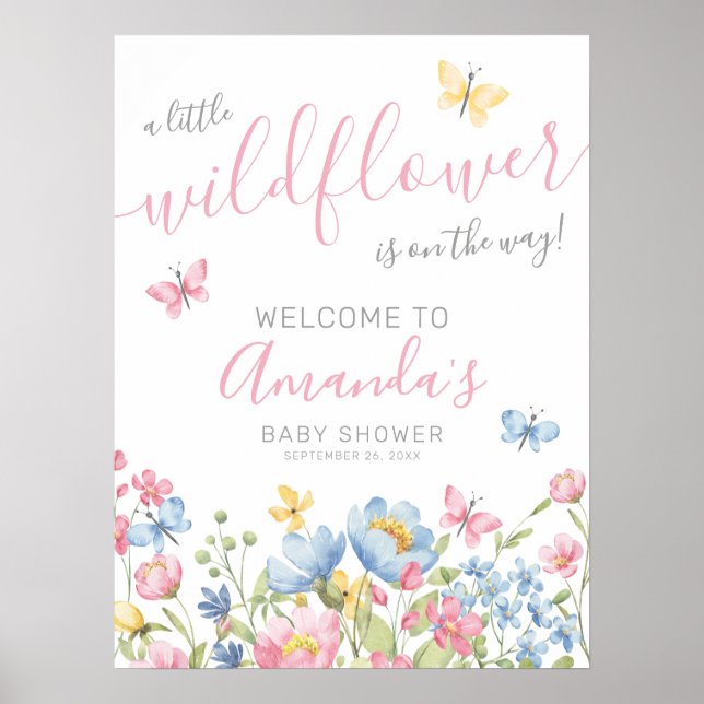 Poster Chá de Bebê Uma Pequena Flor Silvestre Bem-Vindo (Frente)