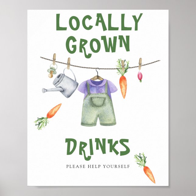 Poster chá de bebê vegetariano - Bebidas sirvam-se (Frente)
