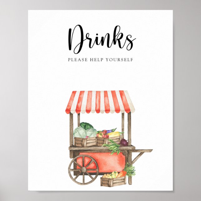 Poster chá de bebê vegetariano - Bebidas sirvam-se (Frente)