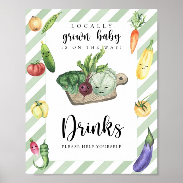Poster chá de bebê veggie - Bebidas à vontade (Frente)