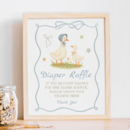 Poster Chá de Bebê Vintage Mother Goose Sorteio de Fralda