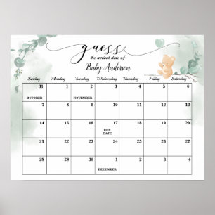 Poster Chá De Bebês Adivinha Calendário De Data De Vencim