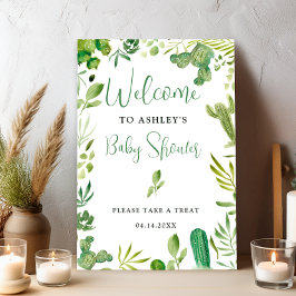 Poster Chá de boas-vindas neutro para o cactus verde-boho