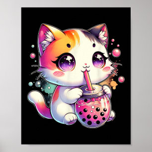 Poster Chá de Boba de Gato Anime Japonês Kawaii Neko Chá