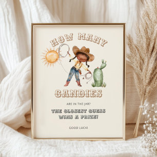 Poster Chá de fraldas Afro Cowgirl Quantos Candies Jogo