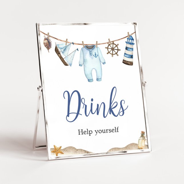Poster Chá de fraldas Ahoy, marinheiro náutico (Nautical Ahoy Baby Shower Drinks Sign)