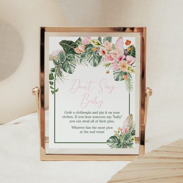 Poster Chá de fraldas Aloha Não Diga Bebê (Aloha Pink Hawaiian Baby Shower Don't Say Baby Sign)