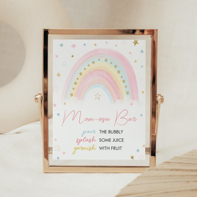 Poster Chá de fraldas Arco-Íris Mãe Bar Osa (Pink Rainbow Baby Shower Mom Osa Bar Sign)