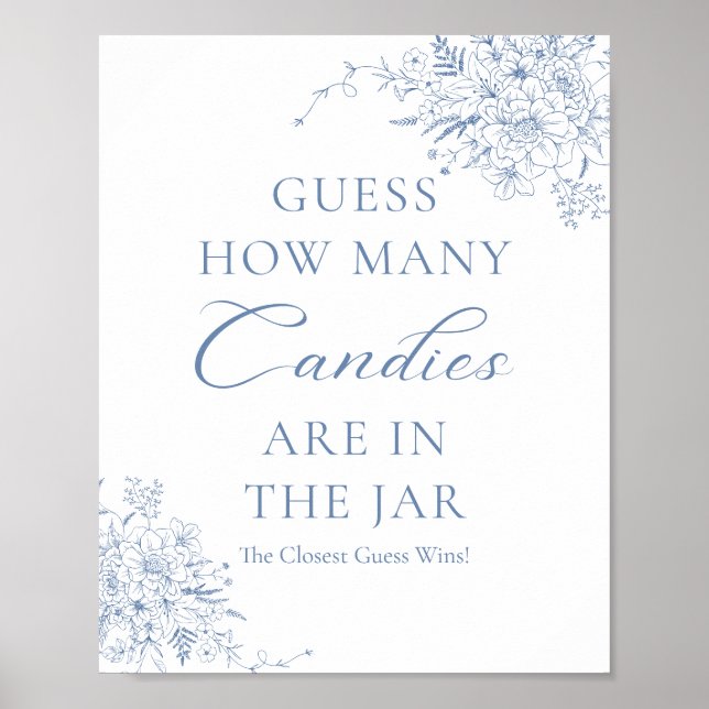 Poster Chá de fraldas Azul Adivinha Quantas Canetas (Frente)