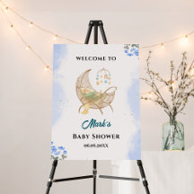 Poster Chá de fraldas Azul - Nome do Bebê Personal