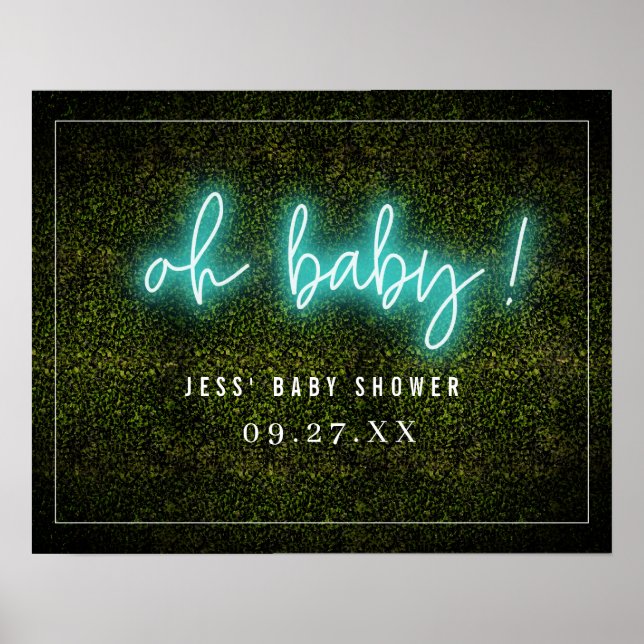Poster Chá de fraldas Baby Blue Neon Boxwood (Frente)