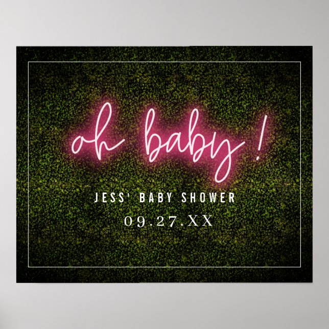 Poster Chá de fraldas Baby Pink Neon Boxwood (Frente)
