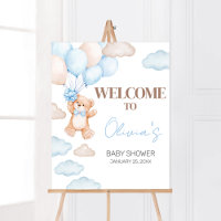 Chá de fraldas Balão de Urso Azul Bem-vindo