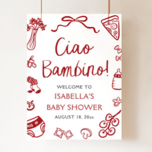 Poster Chá de fraldas Bambino Vermelho Italiano Cute Ciao