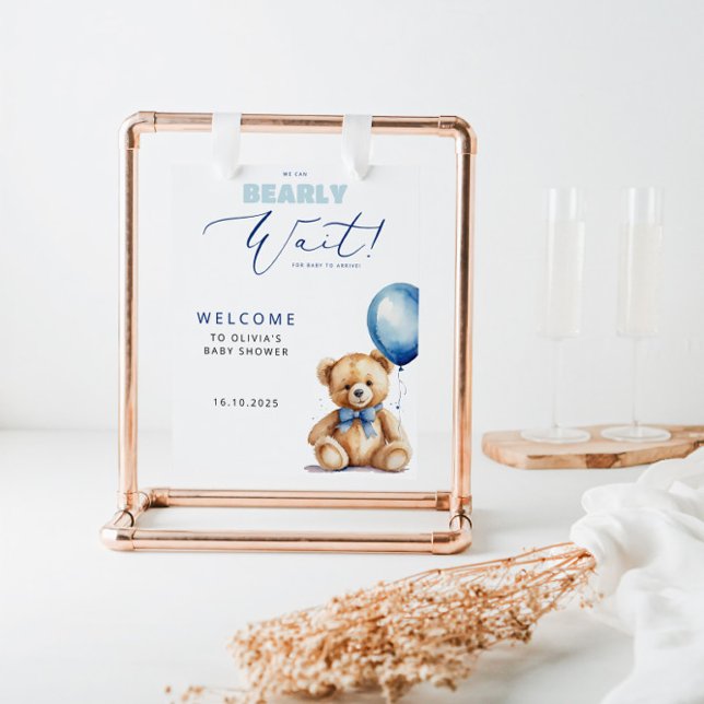 Poster Chá de fraldas Bear Blue Balloon Boy Welcome (Criador carregado)