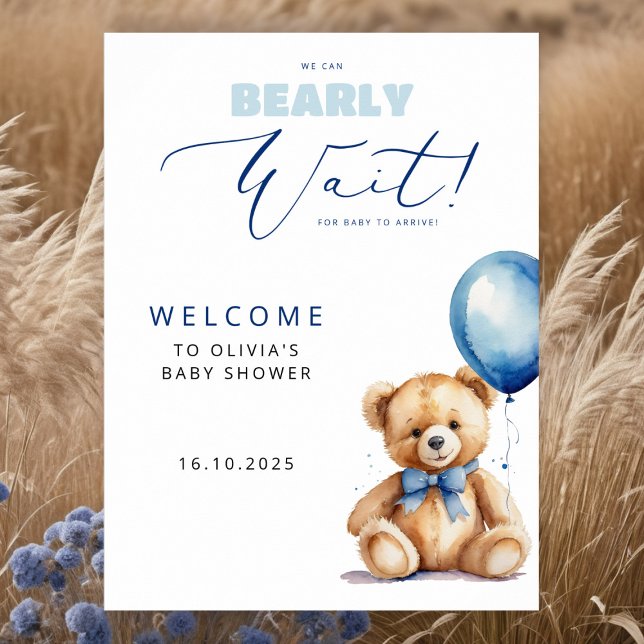 Poster Chá de fraldas Bear Blue Balloon Boy Welcome (Criador carregado)