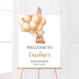 Poster Chá de fraldas Bear Brown Balloon Bem-vindo