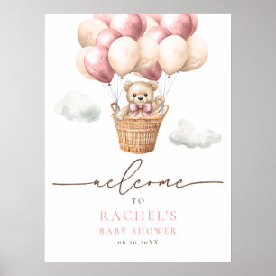 Poster Chá de fraldas Bear Hot Air Balloon Girl