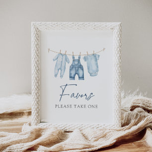Poster Chá de fraldas Blue Jean Denim Sinal de Favoritos